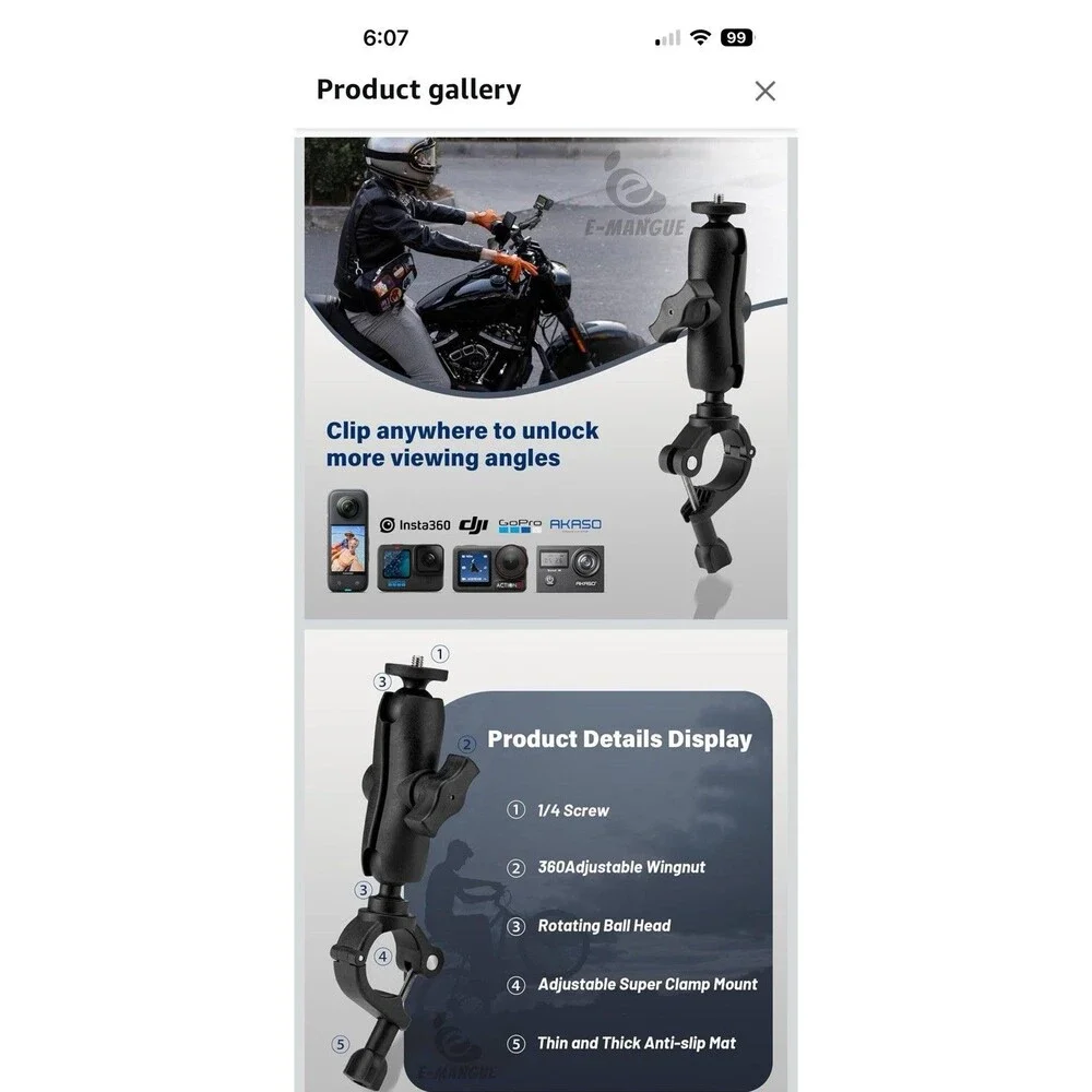 Camera Mount Heavy Duty Metal Clamp with 360° Ball Head for Action Cameras